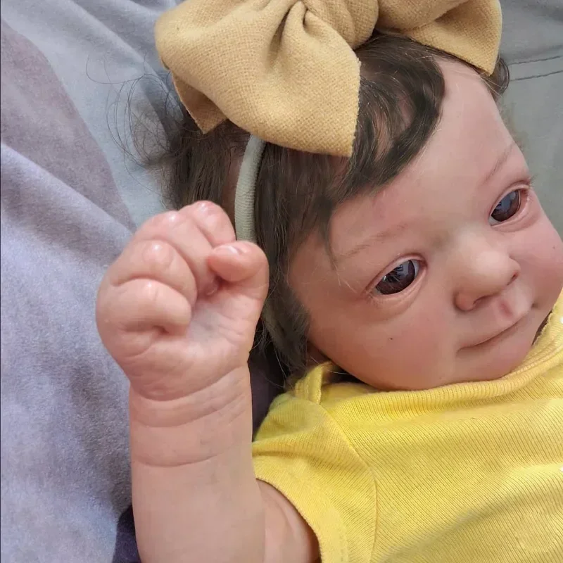 45CM Bebe Reborn Dolls Felicia with Rooted Hair Lifelike Newborn Baby Hand Detailed Painting Visible Veins Silicone Baby Doll