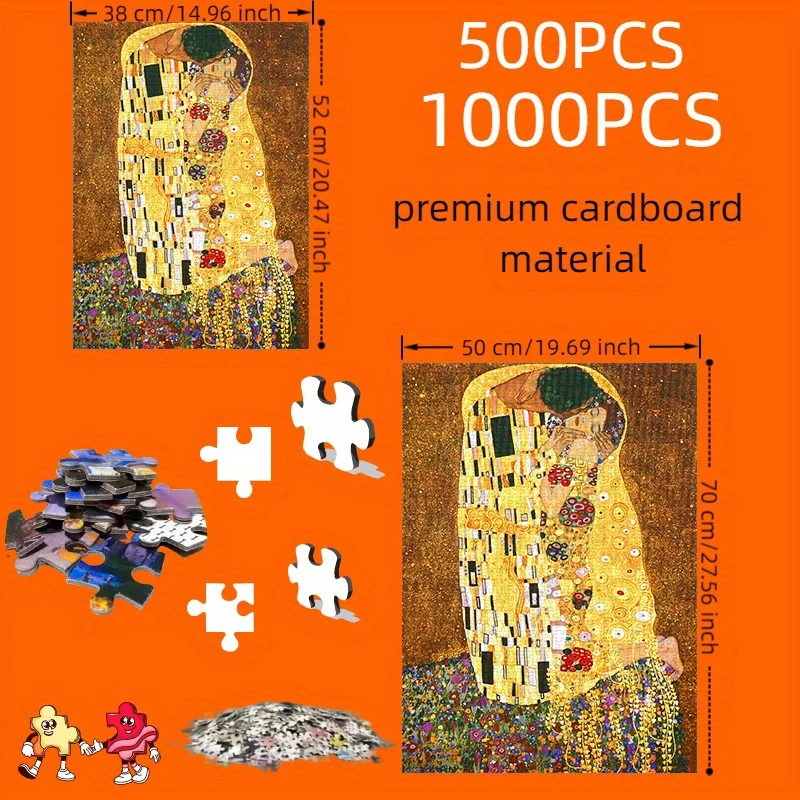 لغز فني للوحة 'القبلة' لغستاف كليمت، لعبة ذكاء للبالغين بتصميم فني تعبيري، ديكور منزلي، لعبة تركيب