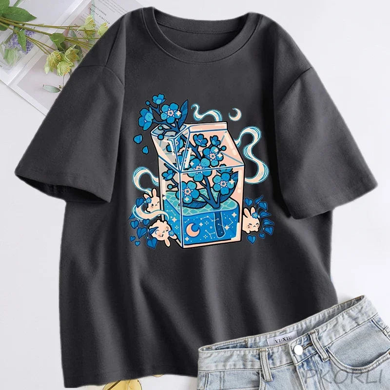 Forget Me Not Milkbox Graphic T Shirts Women Cotton Summer Funny Short Sleeve T-shirt Women Clothes Women's Tee Shirt Fitness