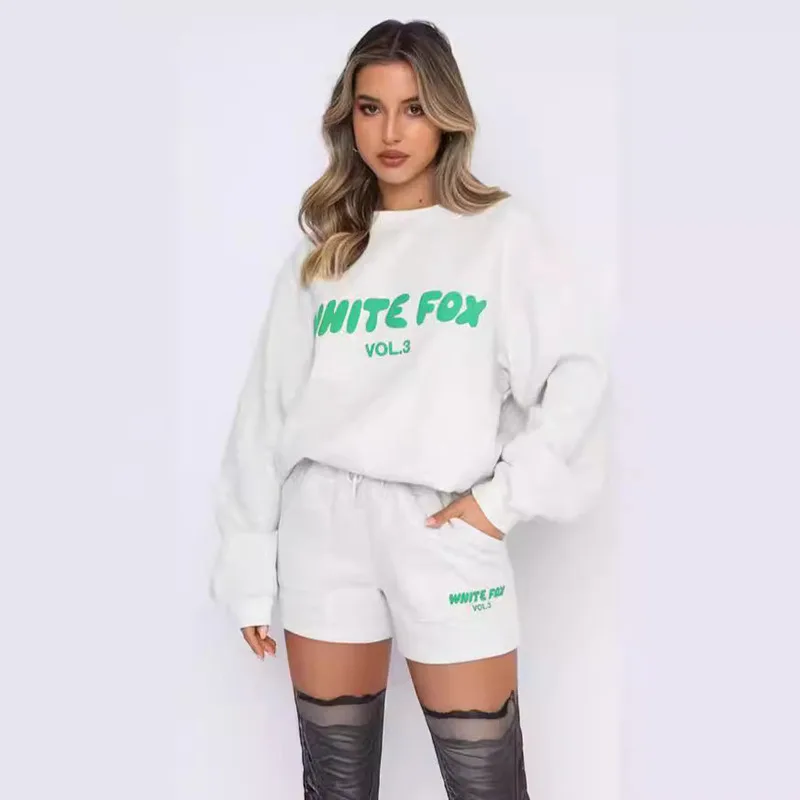 Women's Casual Suit New Fashion Sweet Hoodie Letters English Printed Coat Wool Sports Comfort Shorts Solid Color Commuter Home