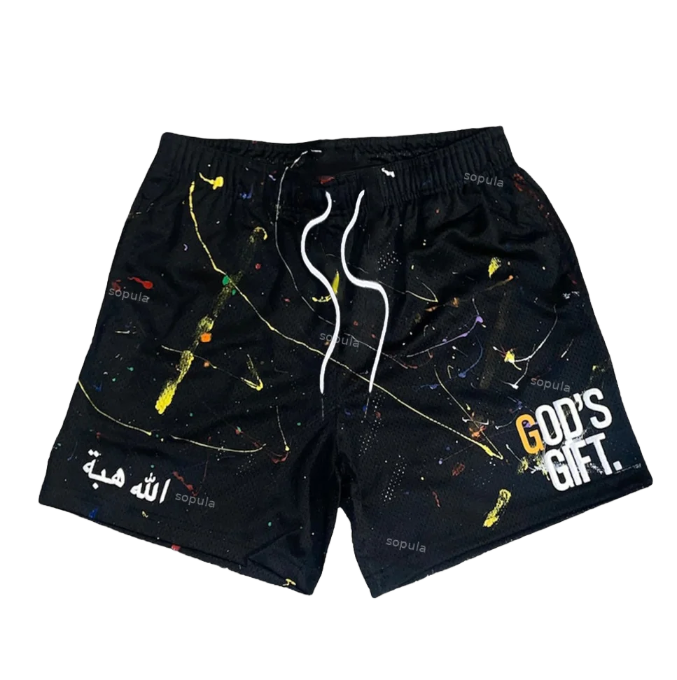 

Спортивные тренировочные дышащие модные шорты, мужские повседневные винтажные уличные шорты с принтом в подарок Боге, быстросохнущая уличная одежда
