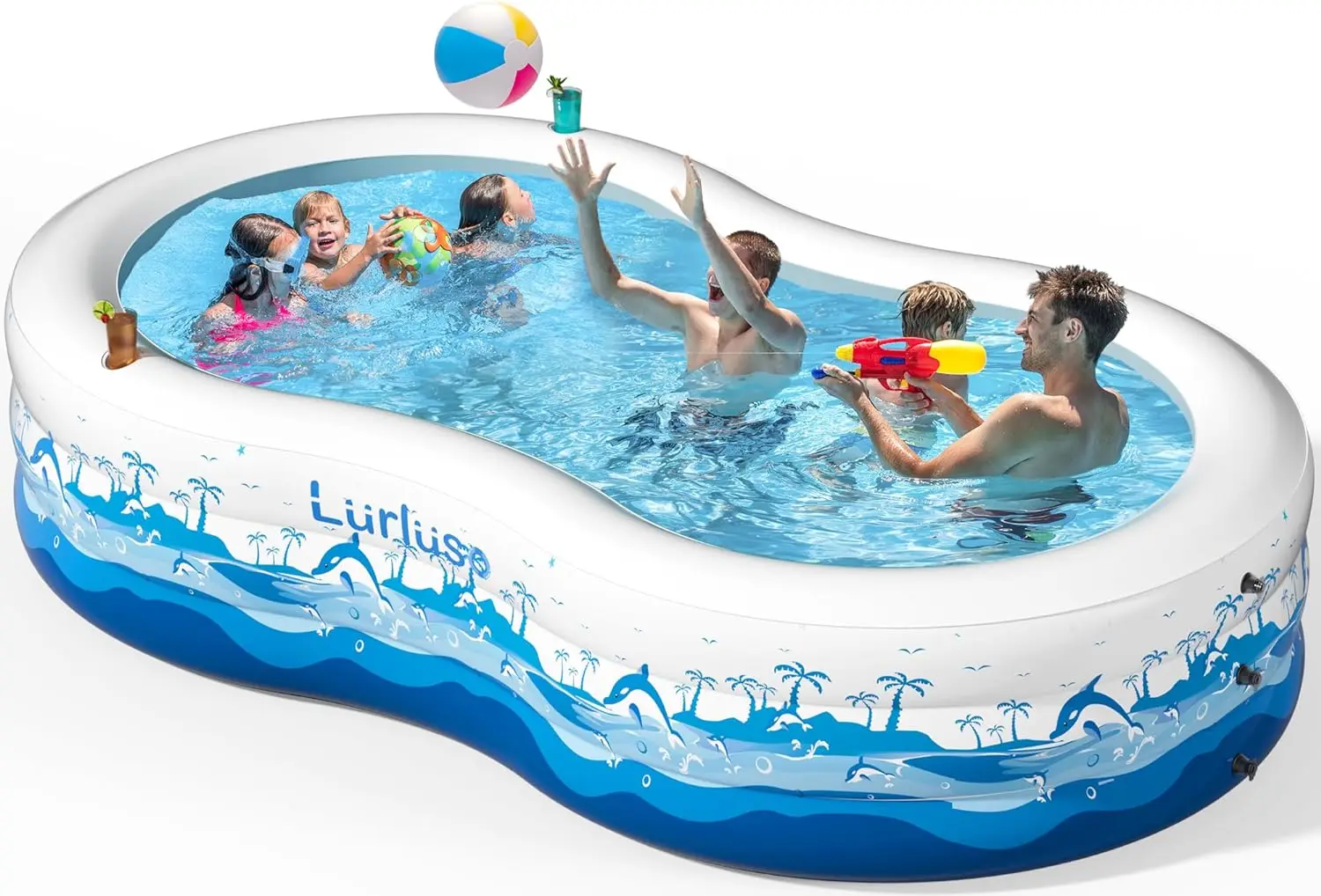 

Inflatable Pool for and Adults, 130\u201D x 72\u201D x22\u201D Large Swimming Pool with Bench Drink Holder Family Sized Blow Up