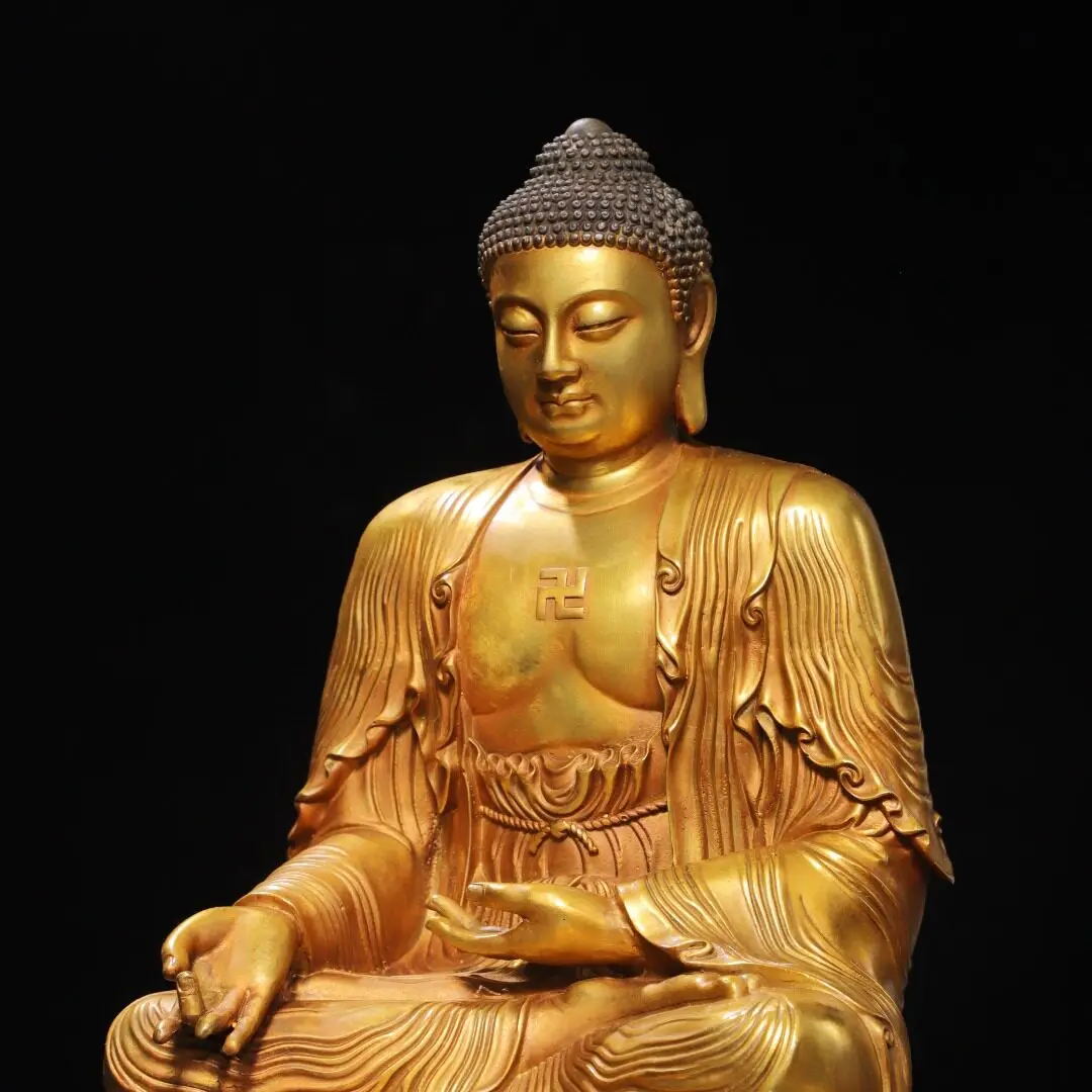 Handmade Large Pure Copper Shakyamuni Vairocana Buddha Statue Home Altar Decoration Gift