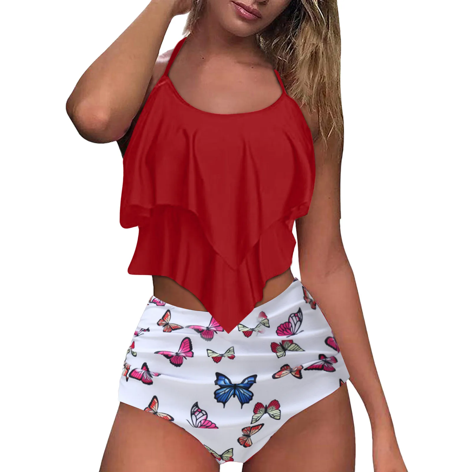 Conjunto de Tankini con Control de barriga para Mujer, traje de baño de cintura alta con realce, estilo Y2k, Bikini de playa