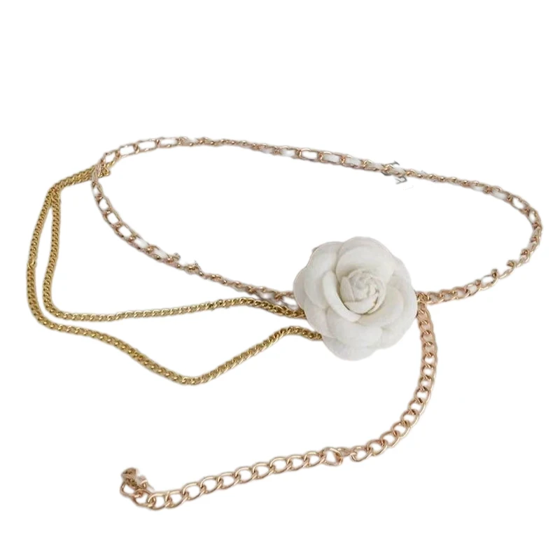 Ladies Fashion Metal Camellia Flowers Waist Chain Women Thin Body Dress Pants Decoration Belts For Girls Luxury Waist Chain