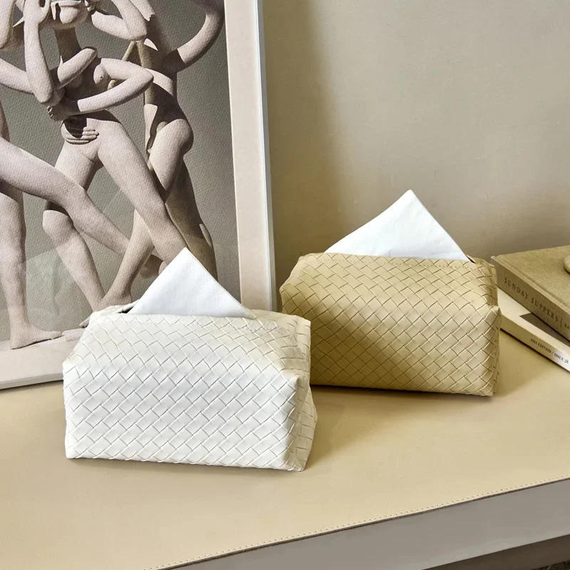 PU Leather Tissue Box Braided New Environmental Pattern Napkin Foldable Cover Home Office Waterproof Dustproof Sundries Ontainer