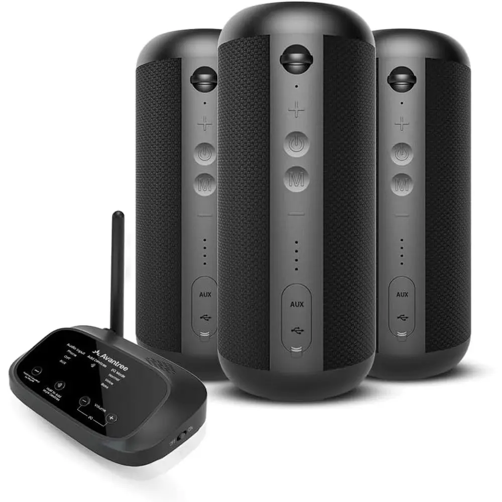 Multi-Room Wireless Speaker System: Bluetooth & Wired Inputs, Easy Setup, Expandable, Low-Latency Sync for Home & Events