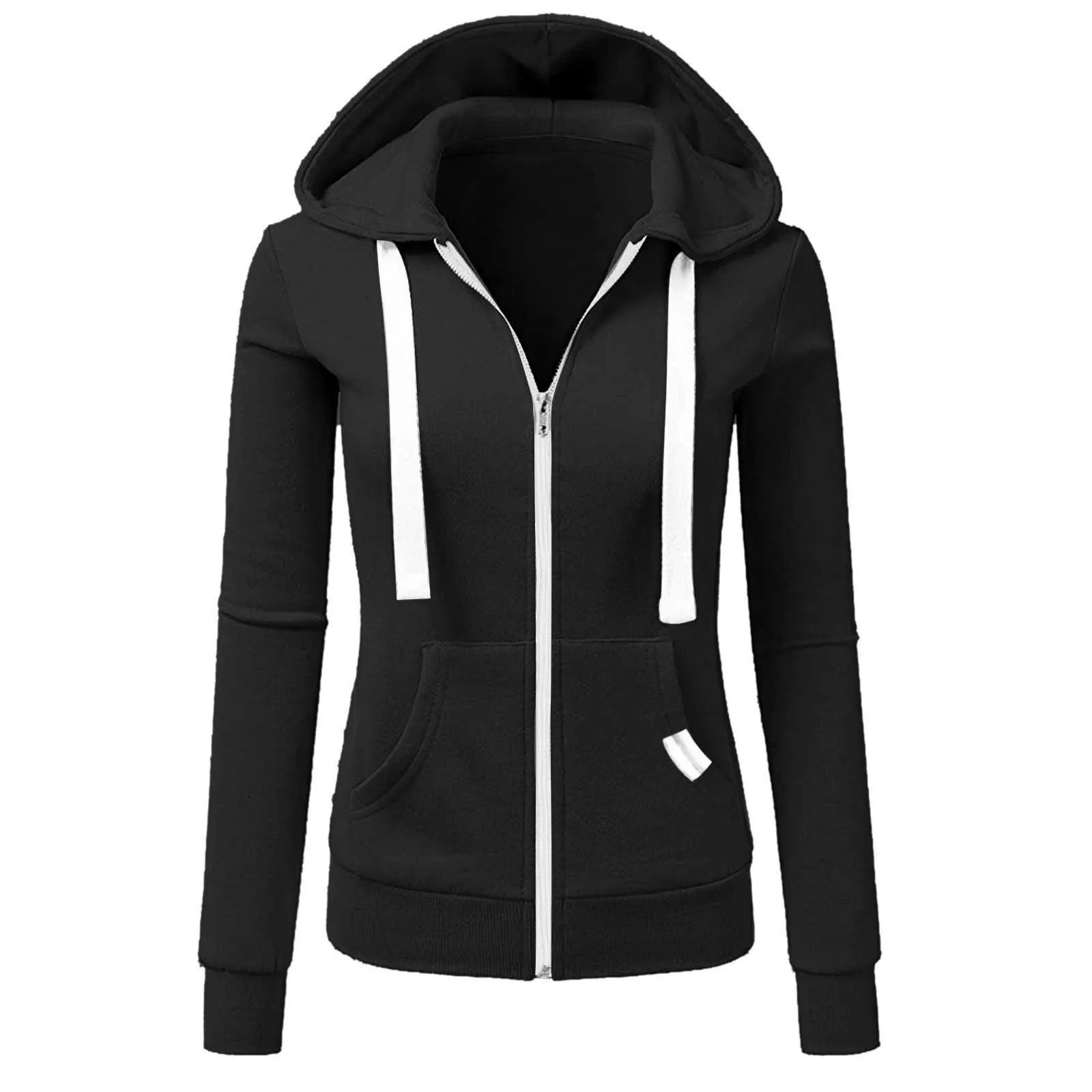 Casual Women Autumn Solid Color Long Sleeve Hoodie Pockets Zipper Sports Outwear Coat Hoodies Female Pocket Coat Sweatshirts