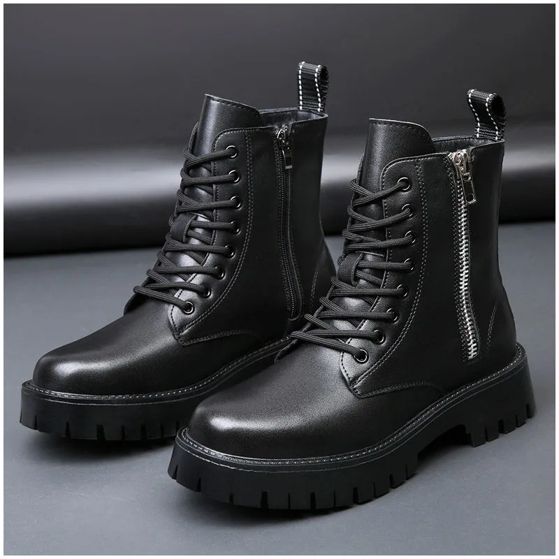 large size men's casual platform boots black stylish natural leather shoes cowboy autumn winter boot handsome ankle botas hombre - view 4