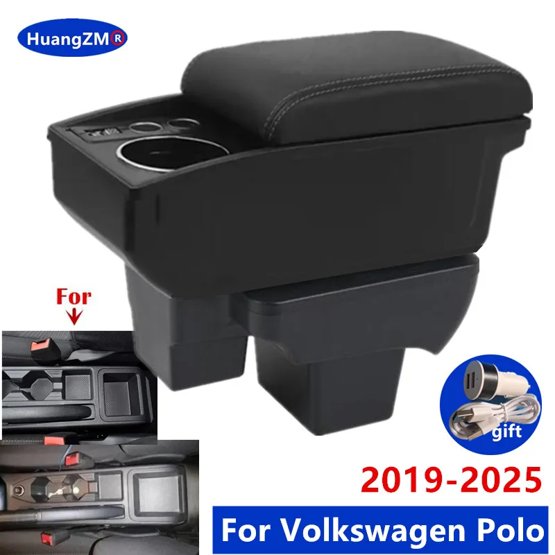 Auto-Armlehne für Volkswagen Polo, Armlehnenbox für VW Polo 2019-2025, doppellagige Aufbewahrungsbox, spezielles Nachrüstzubehör für Autos