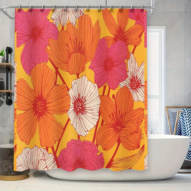 

Floral Shower Curtain Botanical Pattern Waterproof Bathroom Decor Vintage Flower Backdrop Farmhouse Style Artistic Washable Fabr