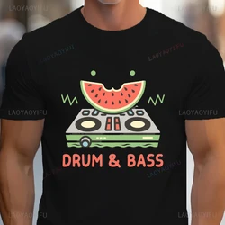 Watermelon & Drum Bass Graphic Print T-shirt for Summer Trendy Casual Short Sleeve for Outdoor Sports Tees Anime Tshirt