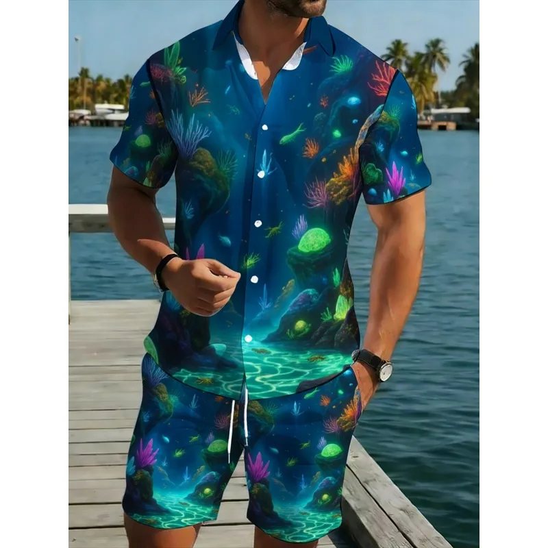 Summer Men's Matching Shirt And Shorts Set Printed Pattern Comfortable Soft Fabric Ideal For Beach Outings Backyard Gatherings