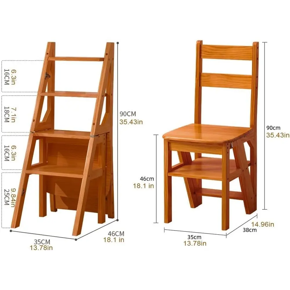 Oliding Step Ladder, Wooden 3-in-1 Ladder Chair, Portable Multi-function Step Stool, 198 lbs Capacity Indoor/Outdoor Display Rac