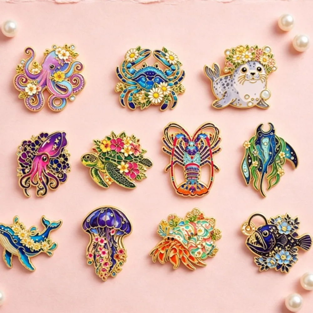 Ocean Animal Enamel Pin Marine Creature Brooch Metal Badge DIY Craft Accessories Decoration for Clothing Backpack Hat Supplies