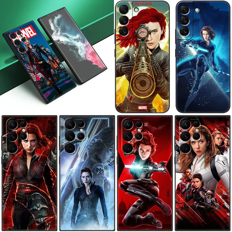 Marvel Black Widow Phone Case For Samsung Galaxy S23 S22 S21 Ultra S20 FE 5G S10E S10 Lite S8 S9 Plus S7 Edge Black Cover