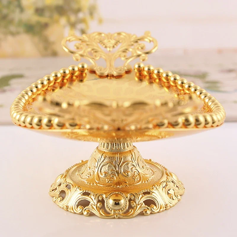 Fruit Dish Gold Bead Candy Nut Cake Dessert Food Metals Storage Basket Wedding Oval Shape Table Tray Organizer Home Decoration