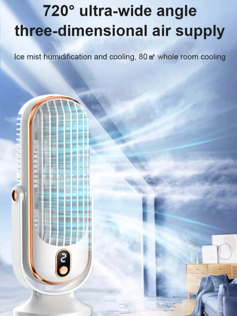 Ventilador de refrigeração USB recarregável a ar, ventilador de mesa, display LED, Desktop Cooler portátil, 5 velocidades, 1800mAh, apto para casa, estudo, Camping