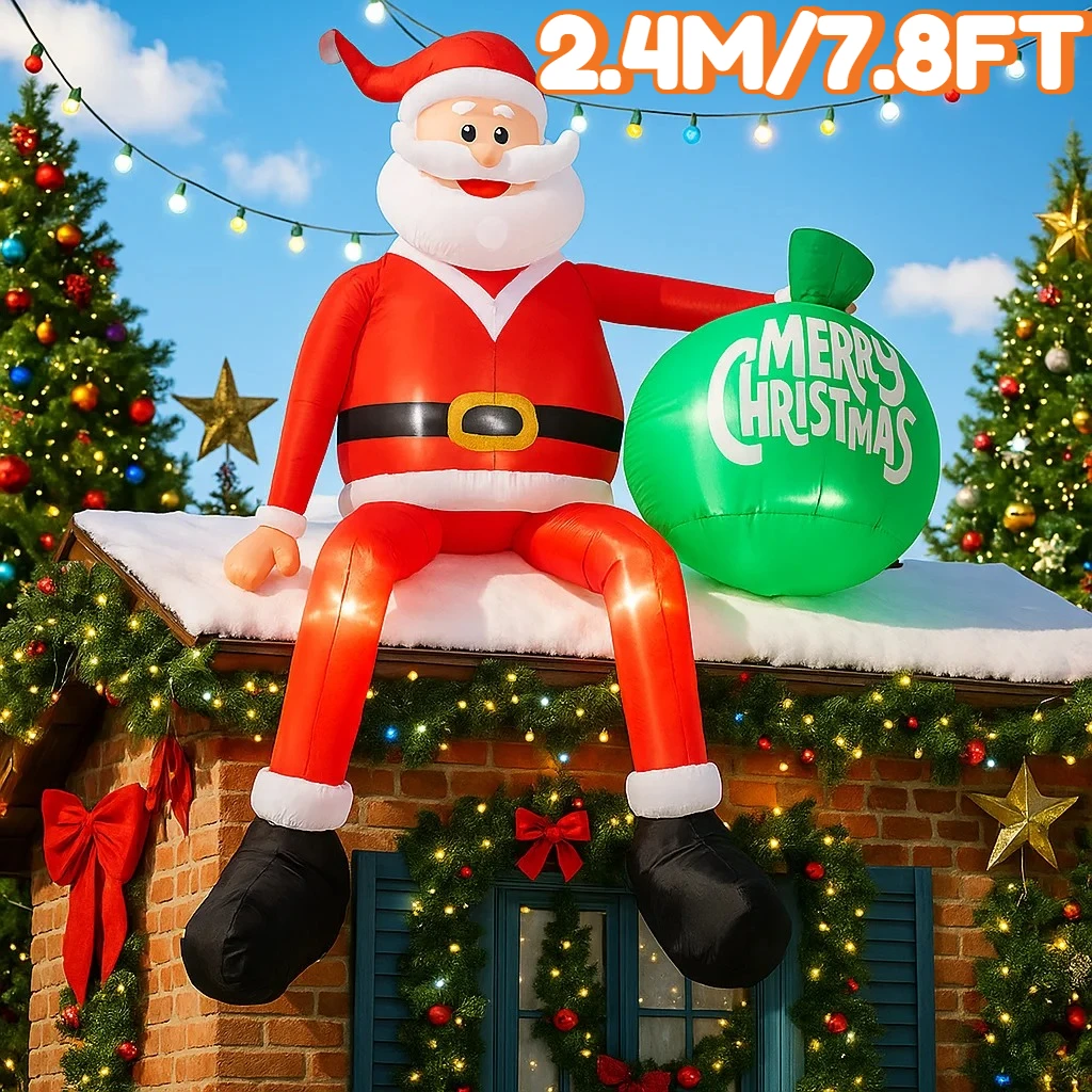 2,4 м/7,8 футов надувной Санта-Клаус с подарочным пакетом, светодиодные фонари, украшение для дома, игрушечный двор, рождественский орнамент, праздничные принадлежности, уличный декор