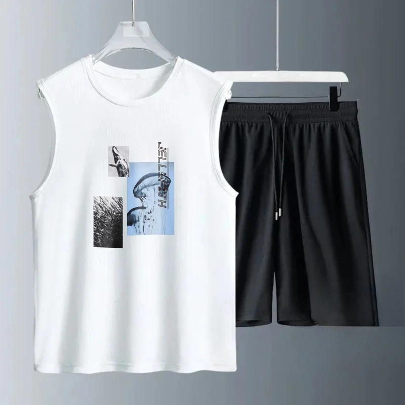 

Men's Tank Top Sets 2026 Summer Quick drying seaside oversize running men's suits sports beach Breathable men's tracksuit