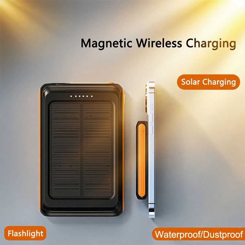 

5000mAh Magnetic Wireless Charger Magsafe Solar Power Bank for iPhone 16 15 14 13 Mini Portable Induction Charger Spare Battery