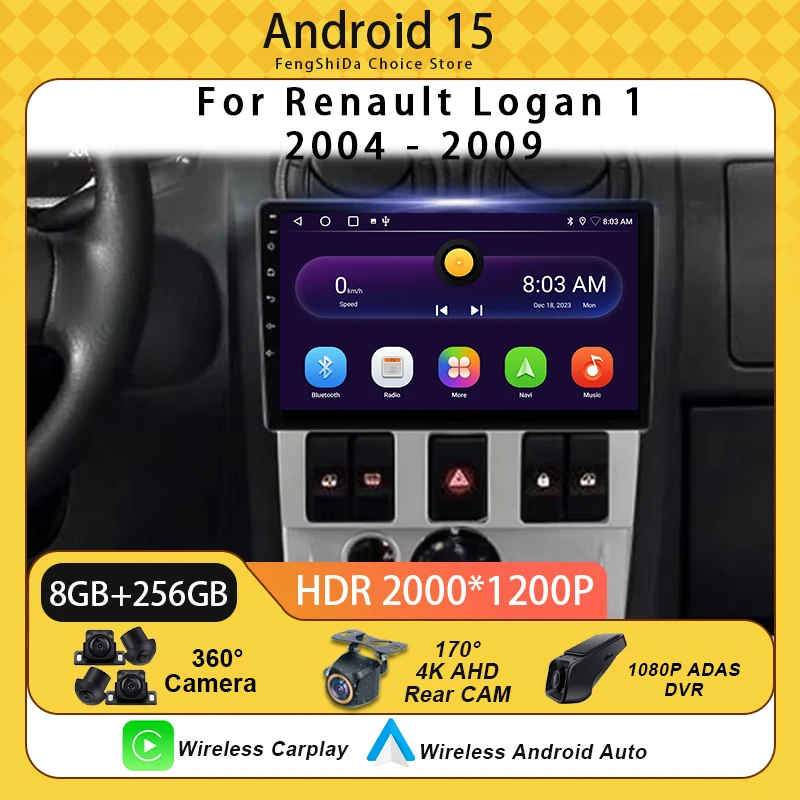 Автомобильный радиоприемник для Renault Logan 1 2004-2009 Android Auto Carplay GPS-навигация Мультимедийный плеер 4G BT Задняя камера No 2 din DVD