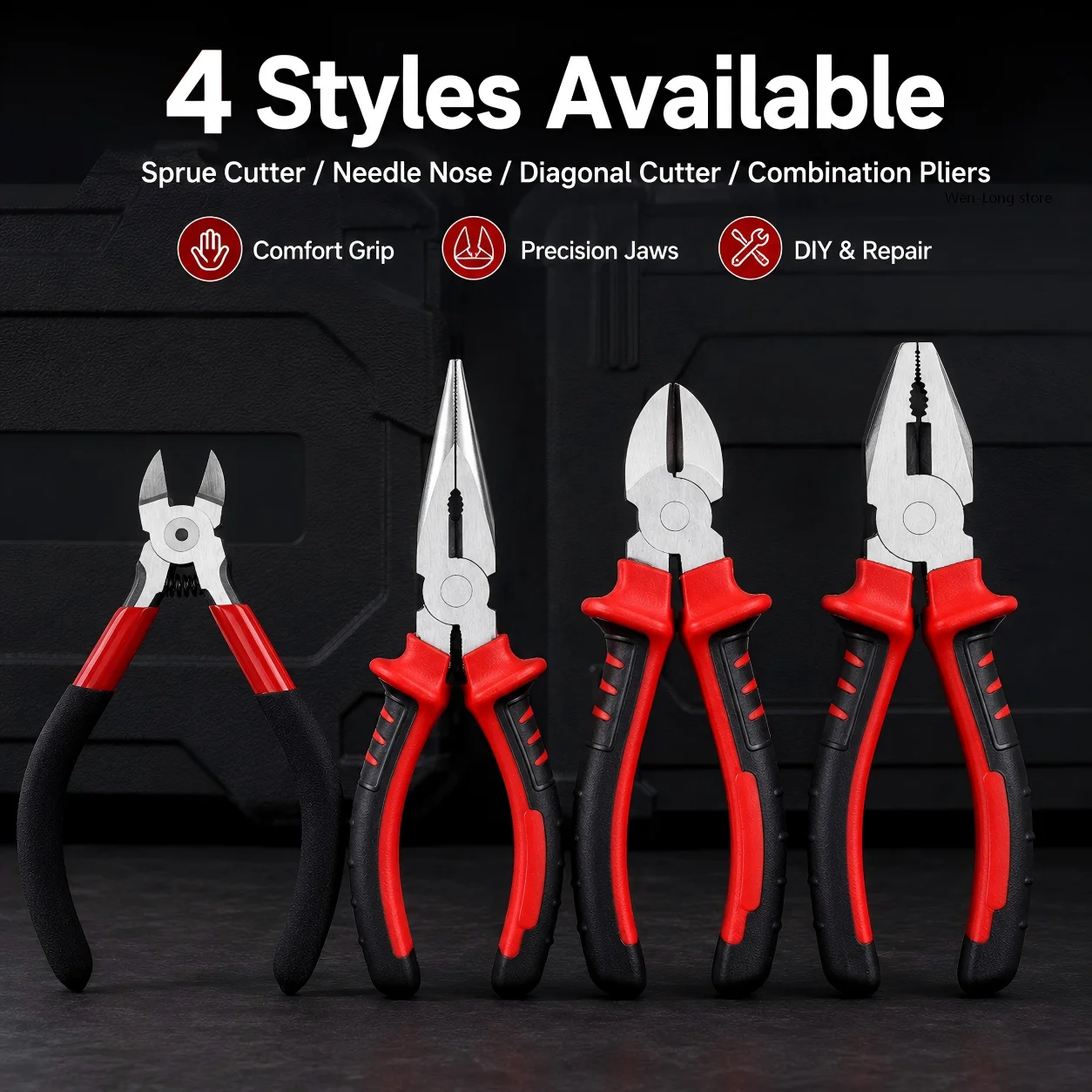 4 Types Pliers Set, Sprue Cutter Needle Nose Diagonal Cutter Combination Pliers for Wire Cutting Twisting Gripping DIY Repair
