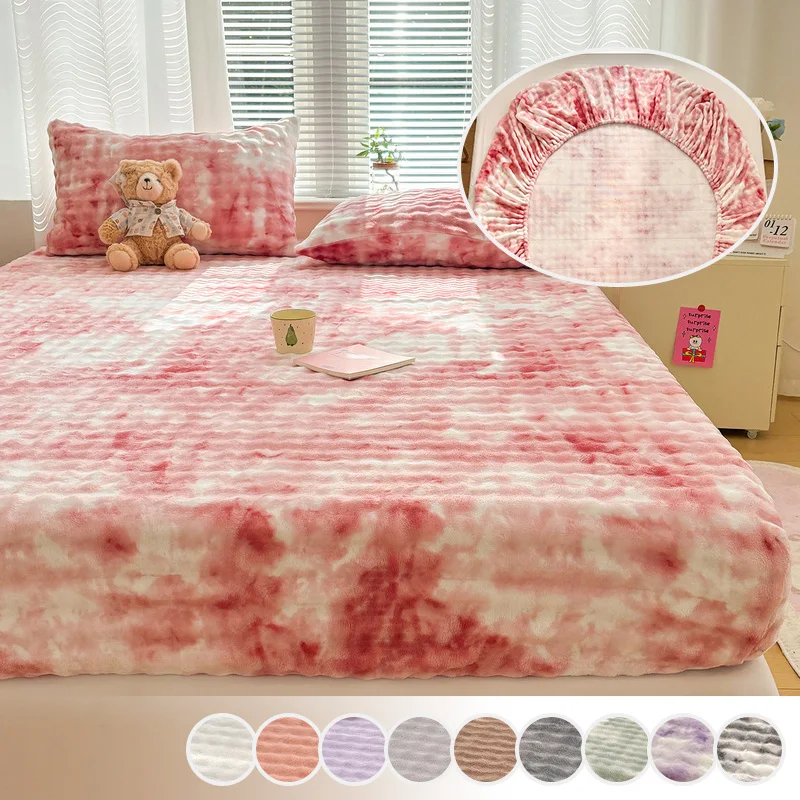 Faux Rabbit Fur Plush Fitted Sheet Soft Fluffy Thick Warm Winter Elastic Mattress Cover Protector For Bedroom Bedding Decor