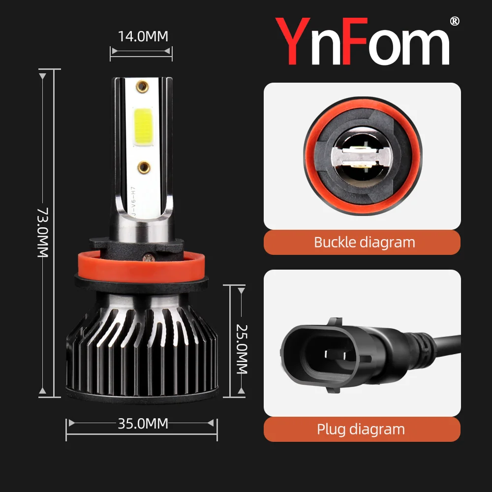 YnFom Car Special Halogen To LED Headlight (2 Pcs) H8 H9 H11 H16(JP) Bulbs Kit For Cars Low Beam,Fog Lamp,Car Accessories