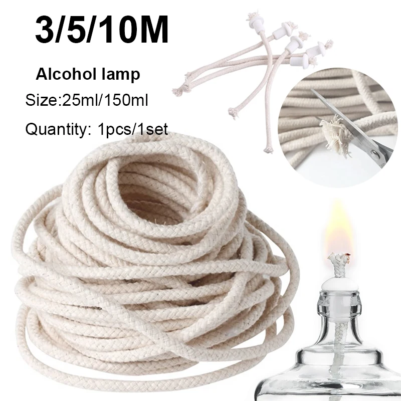 3/5/10M 2-8MM Long Burner Alcohol Core Wire Cotton Wick Round Cotton Kerosene Wick Burner Cotton Core Round Cotton Kerosene Wick