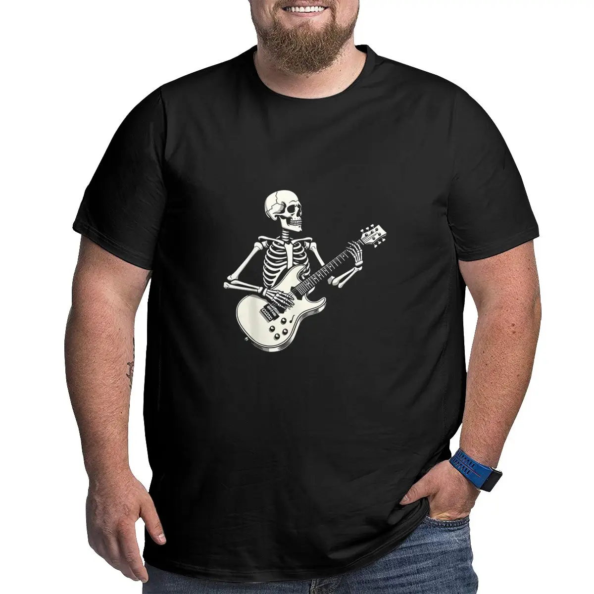 

Guitar Skull Cotton Graphic T Shirts Big Size Men's T-shirt for Big and Tall Man Short Sleeve Top Plus Size Clothing Tees 1X-6X