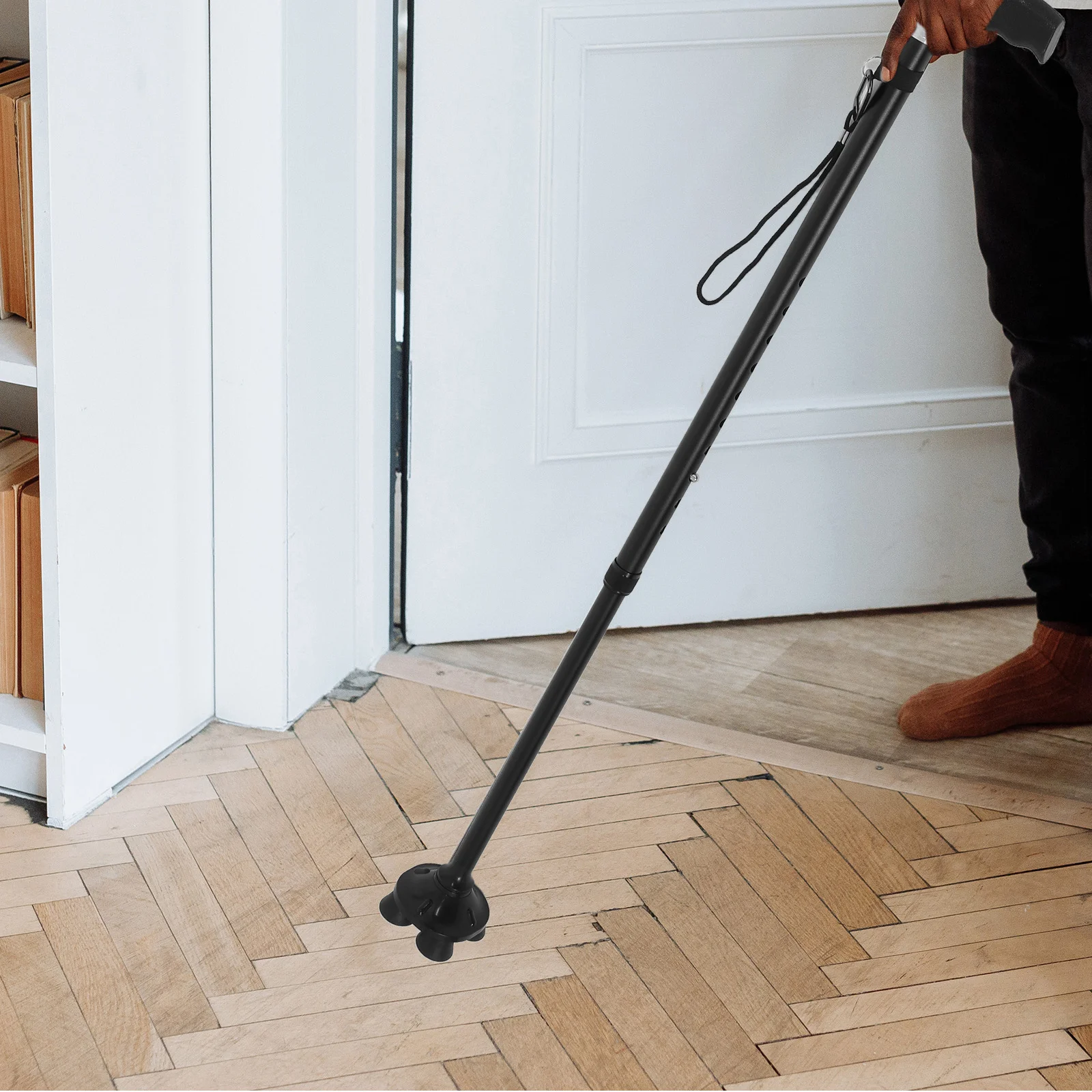 

1 Set Portable Folding Cane For Elderly Adjustable Aluminum Walking Stick With Dual Feet Collapsible Mobility Aid For Seniors