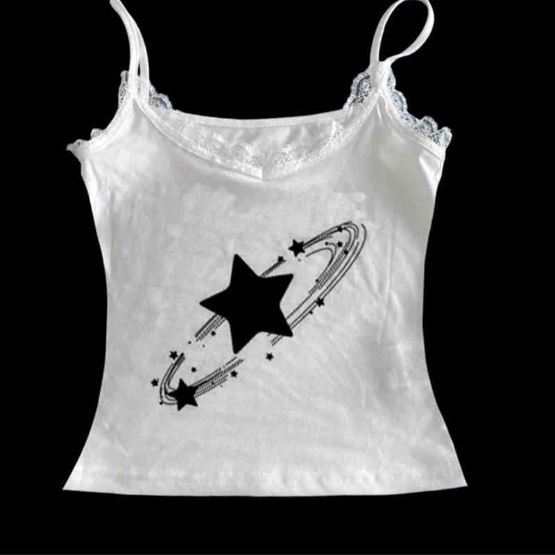

Summer street fashion cool camisole undershirt simple versatile women's tops retro hand-painted pattern print Y2k clothing