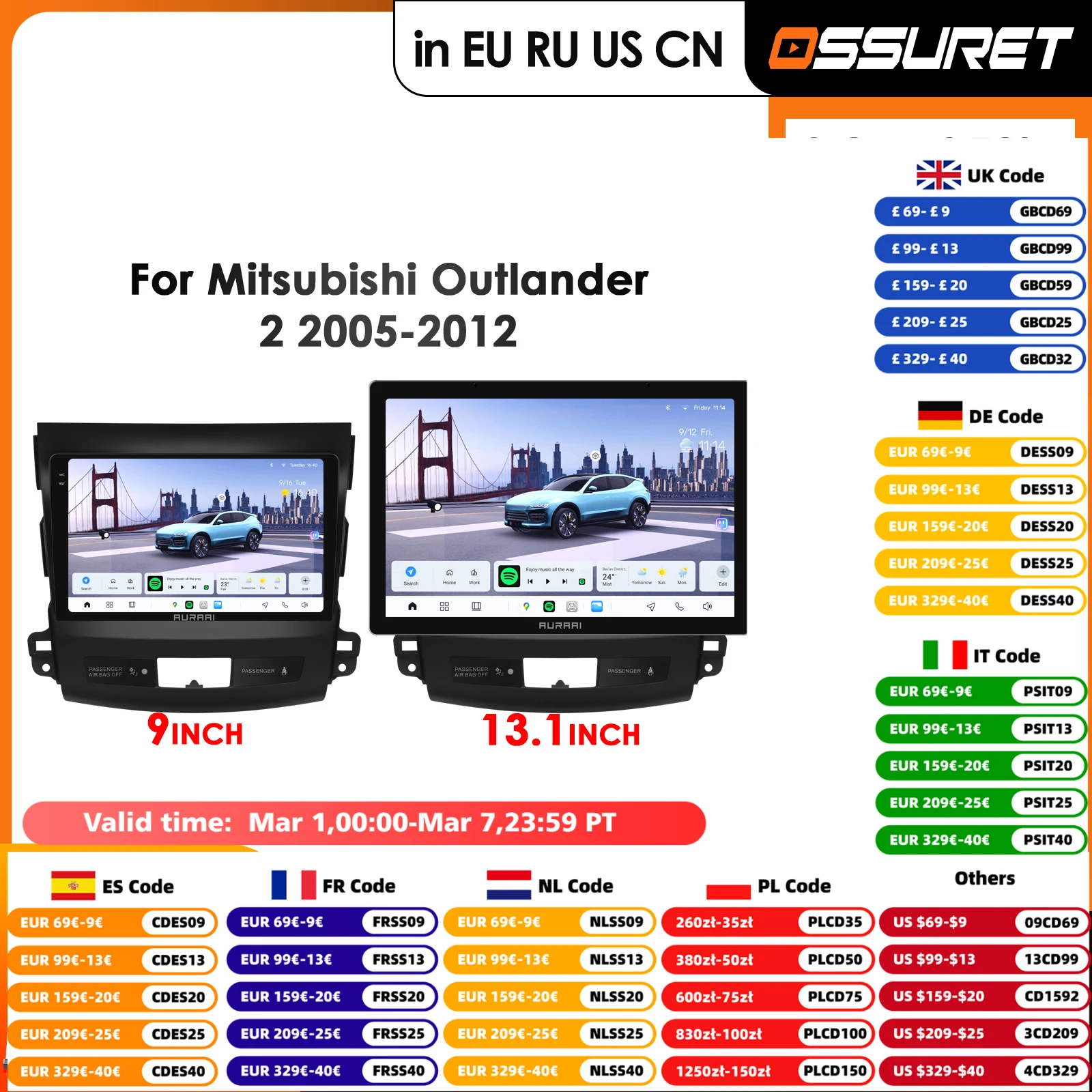 

13.1" 4G Carplay Android Auto Car Radio for Citroen C-Crosser Peugeot 4007 Mitsubishi Outlander 2 2005 - 2011 Stereo 2K Screen