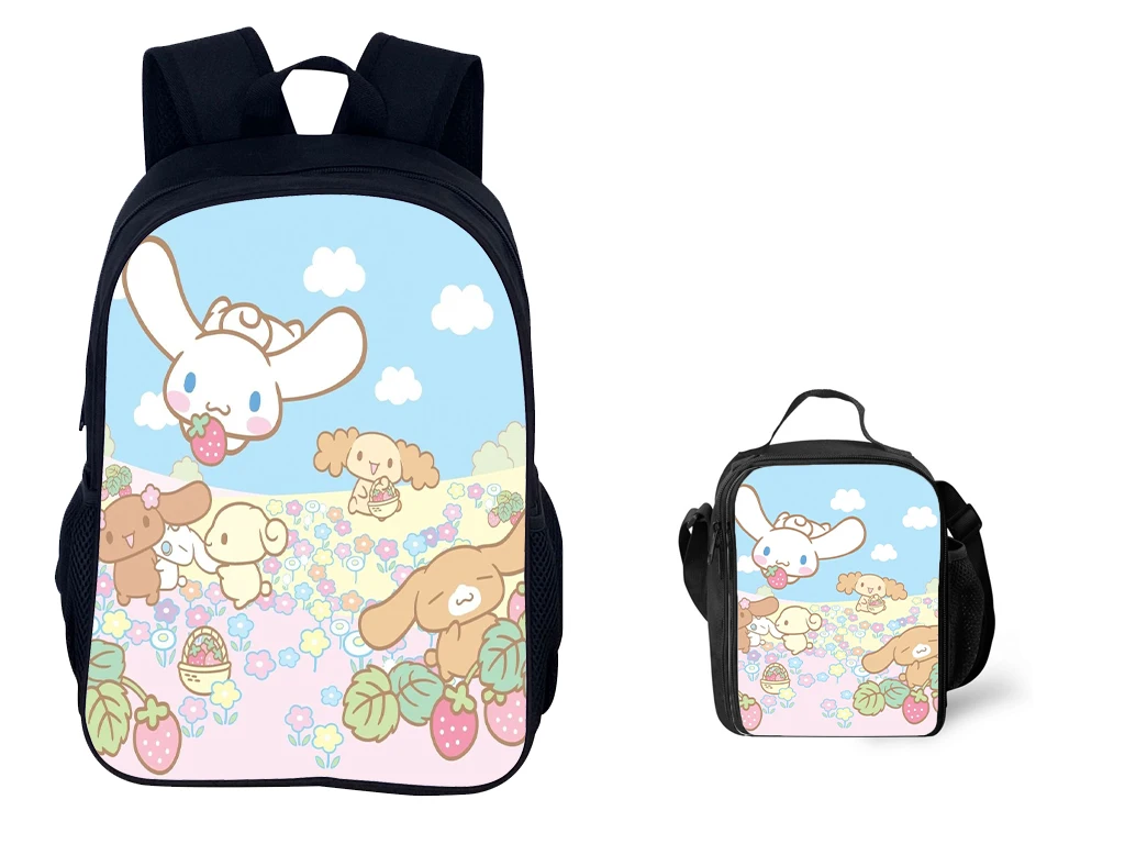Student Durable Schoolbag+Reusable Lunch Tote 2Pcs Set,Cinnamoroll Waterproof Backpack Cute Book Bag for School
