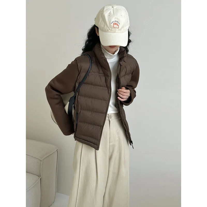 

Осенне-зимняя женская повседневная куртка-пуховик с воротником-стойкой, лоскутная, утепленная, на молнии, цветная