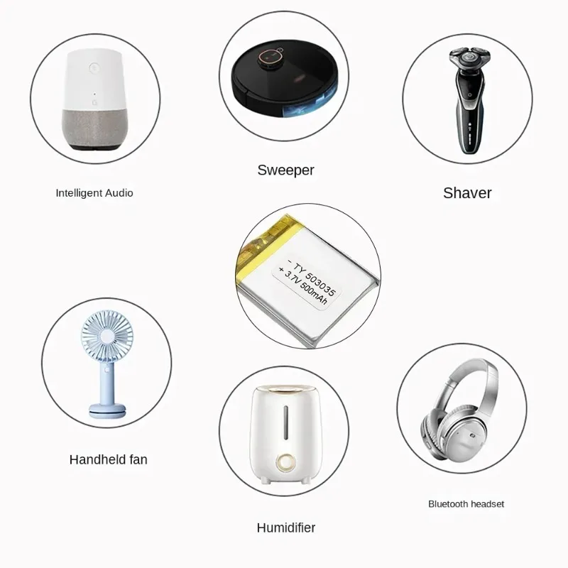 503035 3.7 فولت 500 مللي أمبير بطارية ليثيوم أيون بوليمر بطارية ليثيوم لمكبر الصوت راديو VCR مصباح ليد خلايا GPS قابلة للشحن