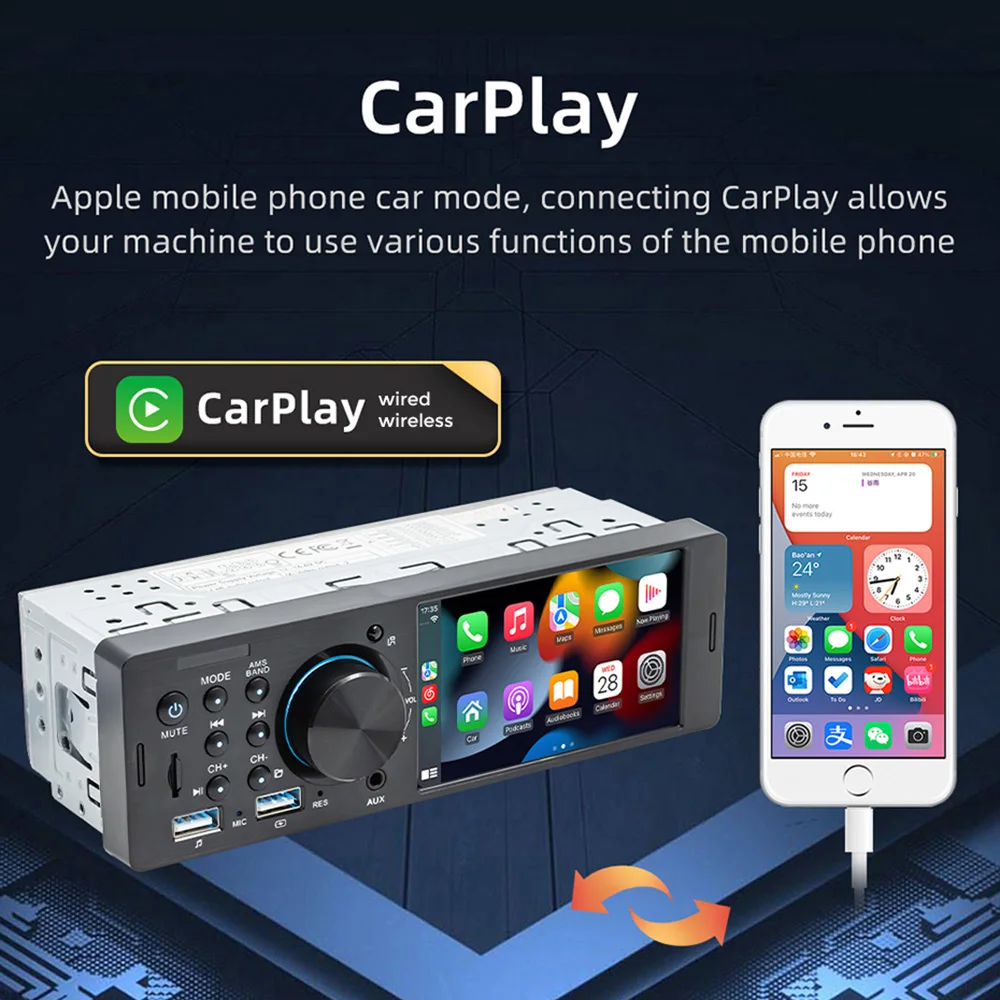 NAVIFLY Carplay أندرويد السيارات العالمي 1 Din MP5 مشغل وسائط متعددة 4.1 "راديو FM لكيا تويوتا بيجو سكودا سوزوكي سيات USB BT