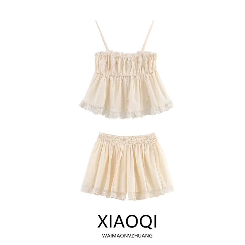 

Ele Embroidered Elastic Top And Mid-Waist orts Women's Faion Summer Outfit 2025 New Arrival Two-Piece Set round Ne ...