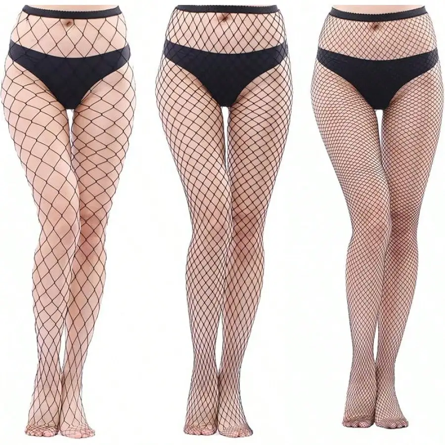 

High Waist Fishnet Tights for Women, Thigh High Stockings with Elastic Waistband