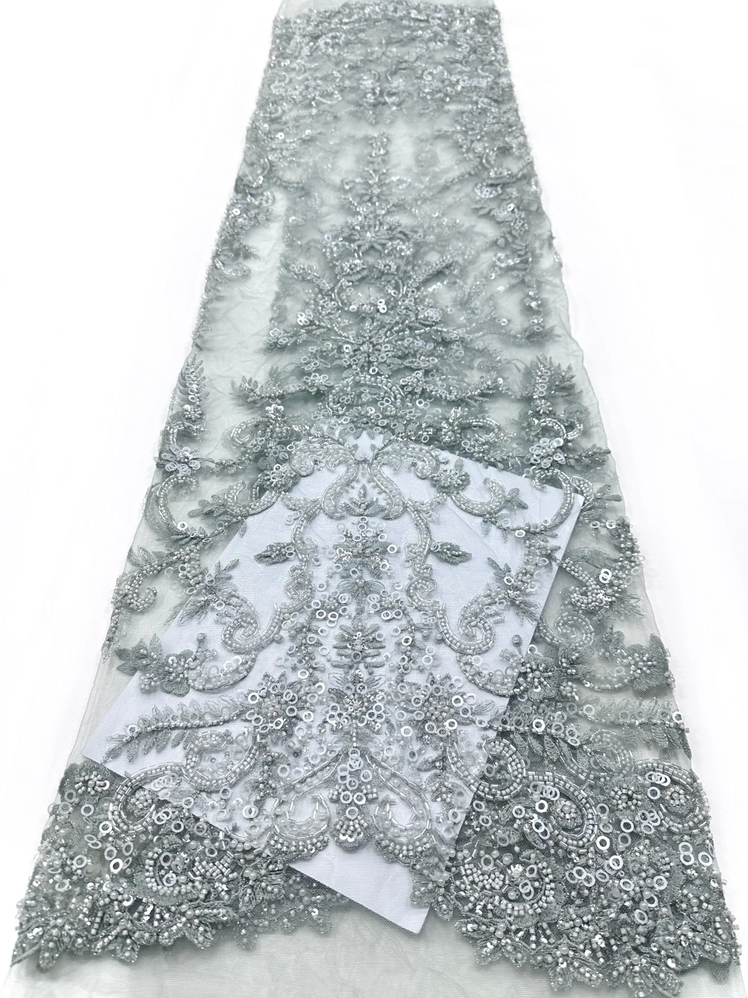 

2Yards African Bridal Lace Fabric with Sequins Beaded Embroidery High Quality French Tulle for Wedding Groom Nigerian Style