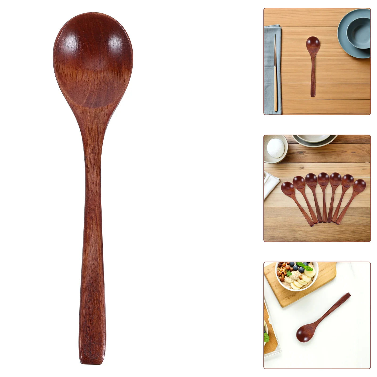 

7Pcs Japanese Wooden Spoons Natural Wood Coffee Tea Sugar Ice Cream Stirring Honey Dipper Long Handle Kitchen Utensils Vintage