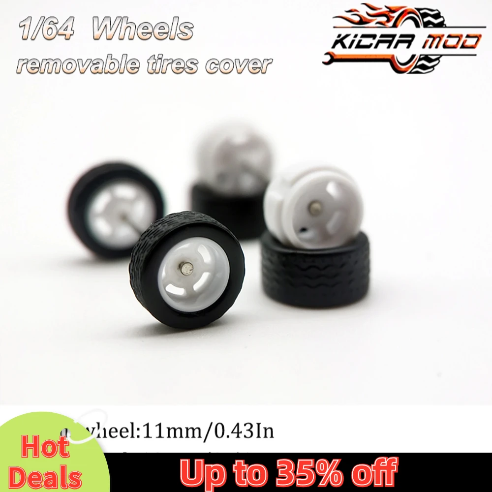 1/64 Model Car Wheels with Rubber Detachable Tires Five Spoke 2 Refitting Parts for Hot Wheels Matchbox D:11mm+13mm 1 Set