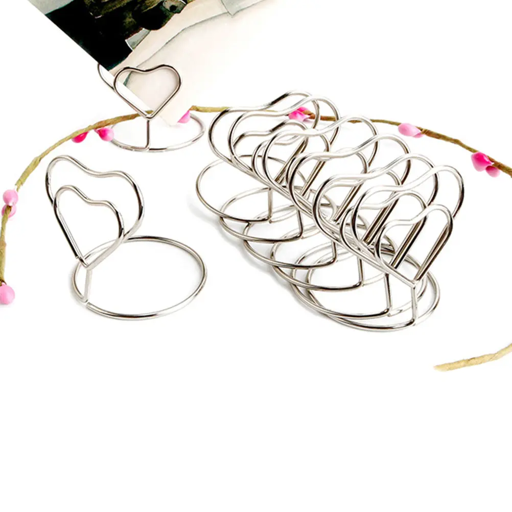 24Pcs Card Holder Creative Heart Shape Desktop Photo Clips Spiral Base Table Number Holders Menu Clips Paper Note Display
