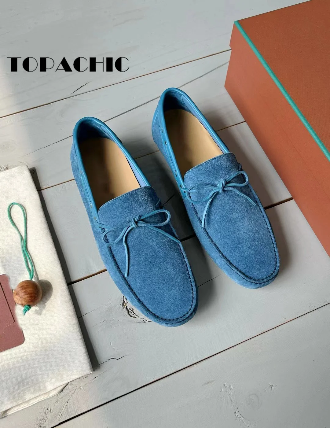 5.22 TOPACHIC New Cow Suede Spliced Sewing Genuine Leather Bowknot Pumps Business-affairs Casual Men Rubber Sole Shoes