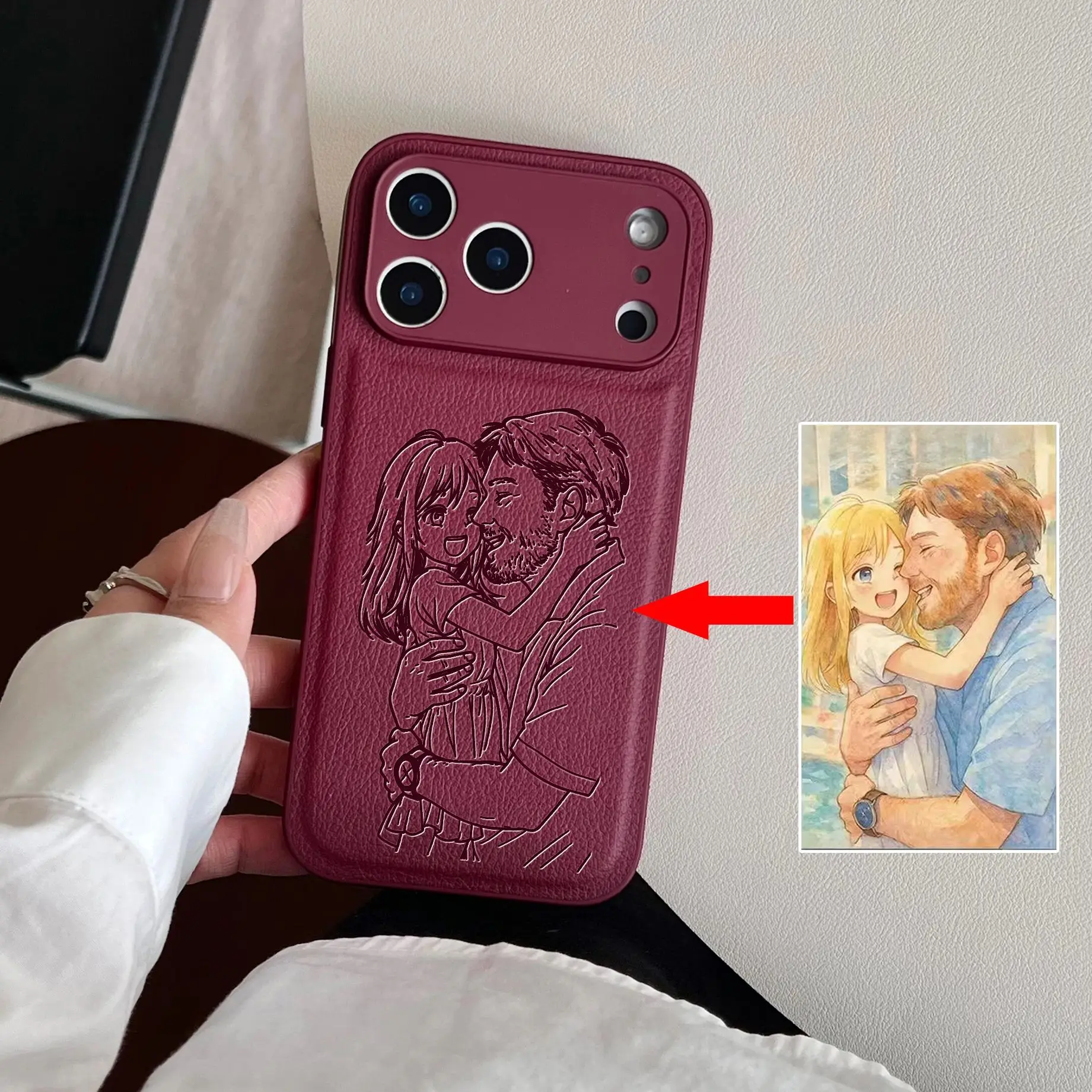 Custom Couple Family Pet Friend Personal Photo Conversion Lines Laser Engraved Case for iPhone 17 16 15 14 13 Pro Max Plus Air