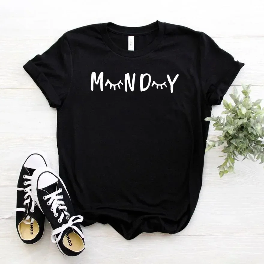 MONDAY eyelash Print Women tshirt Cotton Hipster Funny Gift Lady Yong Girl Top Tee New Summer Casual t shirts y2k clothes