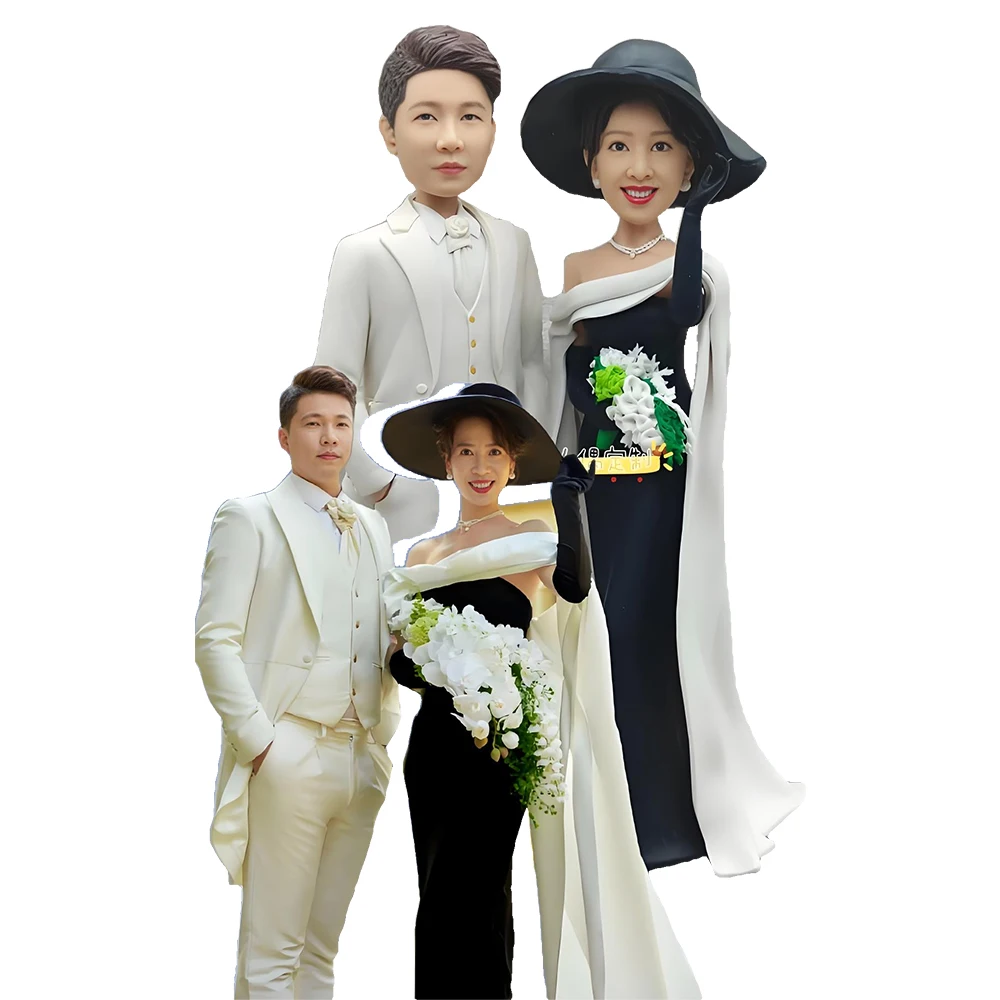 Groom and Bride Bobblehead Figurine,Fully Customizable Wedding Cake Topper,Couple Dolls Personalized Sculpture Anniversary Gifts