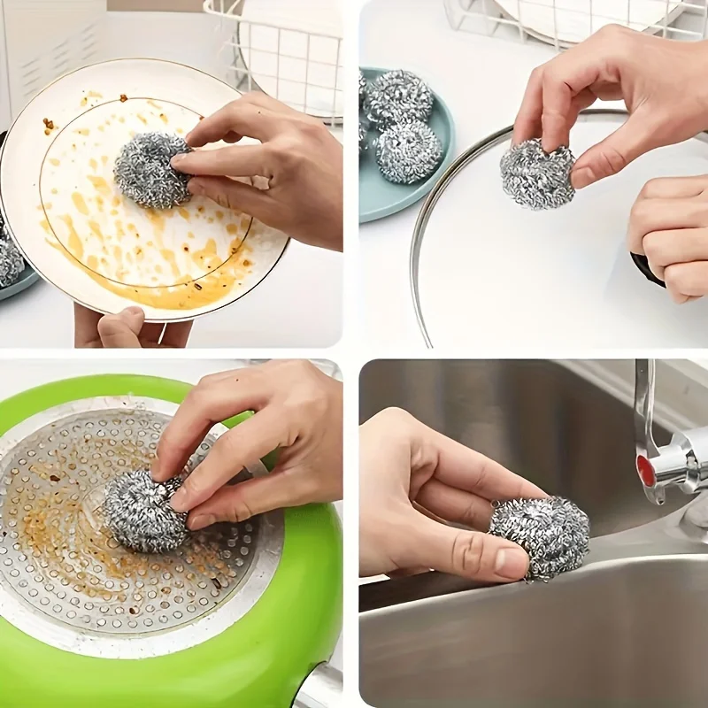 

1PC Stainless Steel Cleaning Ball, Reusable Kitchen Wire Brush for Dishes Pots Pans Stove, Household Cleaning Tool