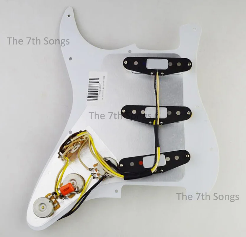 Texas Blues Alnico 5 ST Guitar Loaded Pickguard SSS Bridge 6.8K Black Fibre Baseplate Pickup Guitar Wiring Pre-wired White